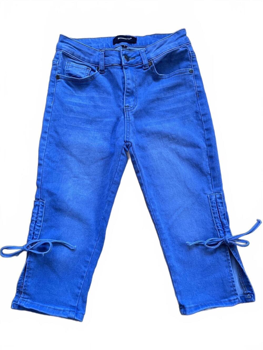 Y2K Lace Up Side Hem Denim Capris Stretch Light Wash Between Us Juniors Size 5